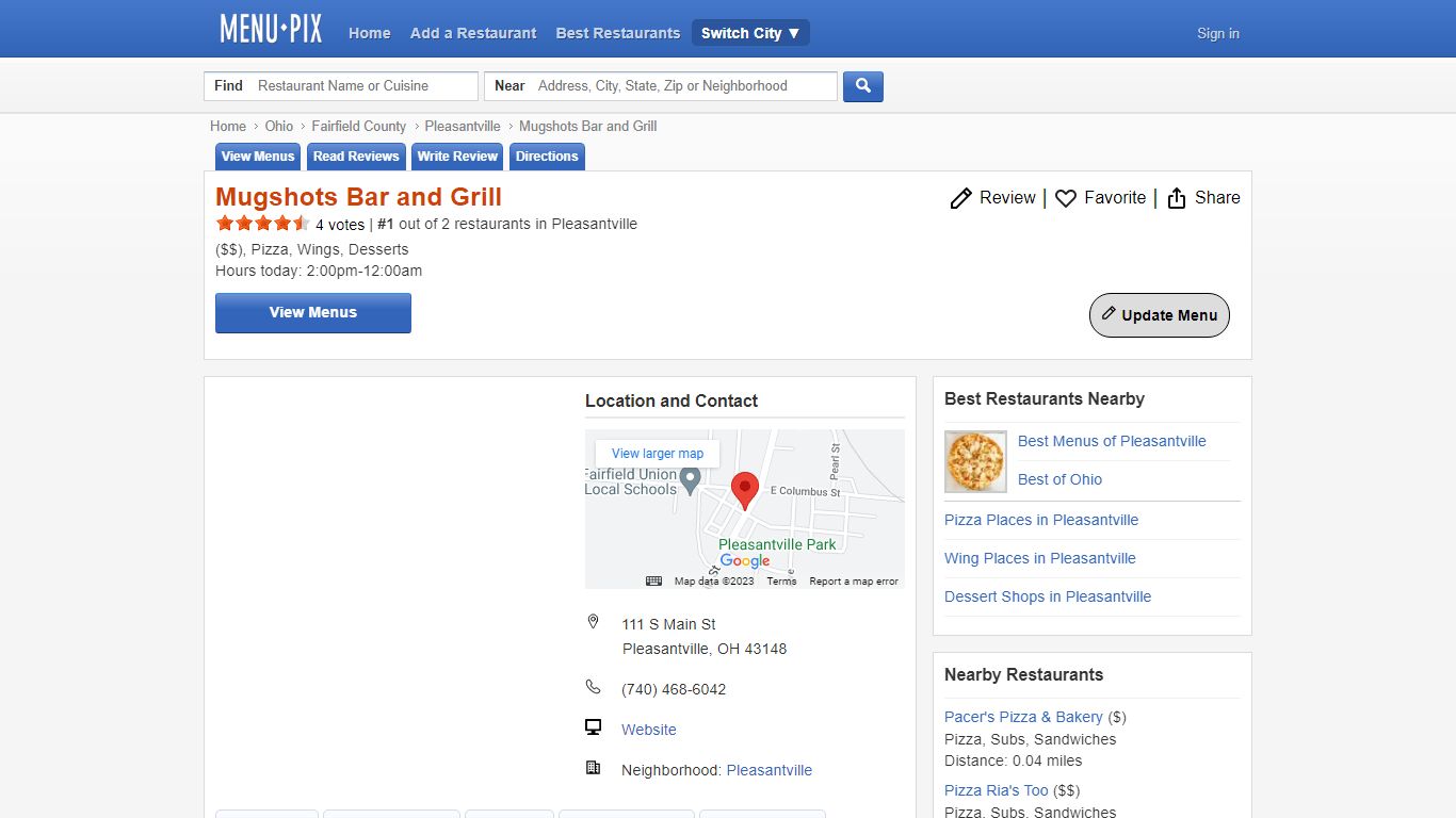 Online Menu of Mugshots Bar and Grill, Pleasantville, OH